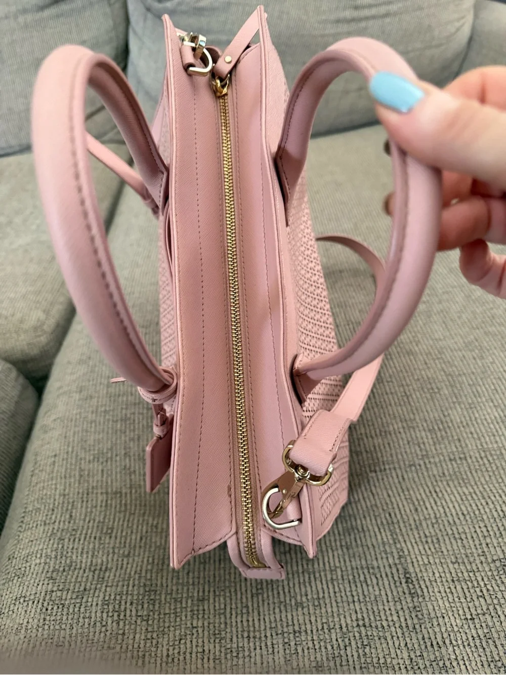 kate spade Blush Pink Perforated Leather Satchel with Crossbody Strap